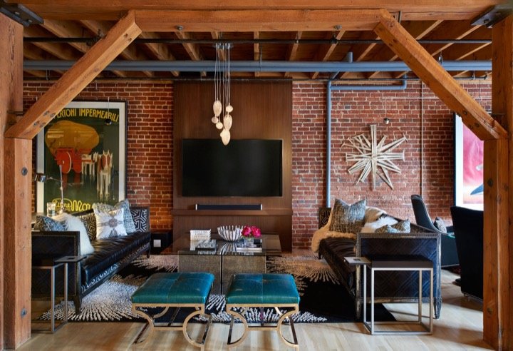 Great room in a designer loft, interior design by Carla's A Classic Design