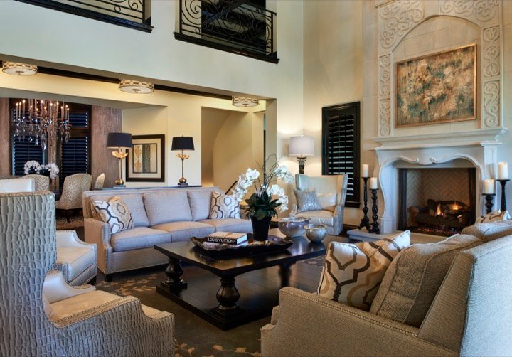 Family room, interior design by Carla's A Classic Design
